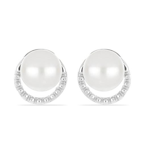 BUY NATURAL WHITE FRESHWATER PEARL GEMSTONE EARRINGS IN STERLING SILVER